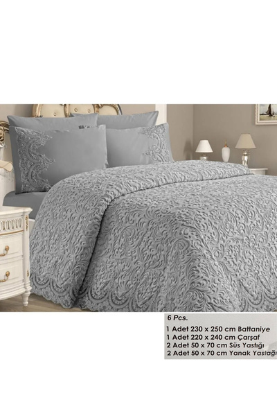 trivago halı Kelebek Çift Kişilik Fransız Güpürlü Gelin Battaniye ve Çarşaf Seti Özel Çantasında