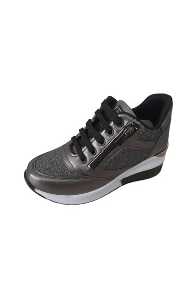 HİGH STEP High Step Women's Silvery Inside Hidden Heels Stylish Platinum Sneakers