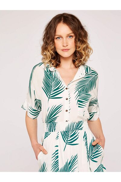 Apricot Cropped-Hemd mit Palmen-Print