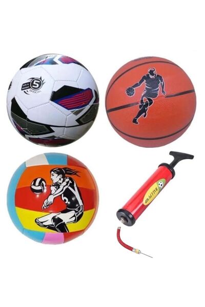 cagdaskids Çocuk Yetişkin Futbol Topu Voleybol Topu Basketbol Topu Seti + Pom...