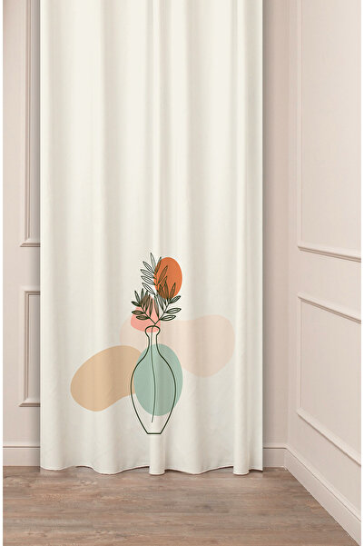 GREENDECOR Bohemian Leaf Sun Vase Ecru Special Design Soft Digital Printed (Single Wing) Modern Stylish Background Curtain