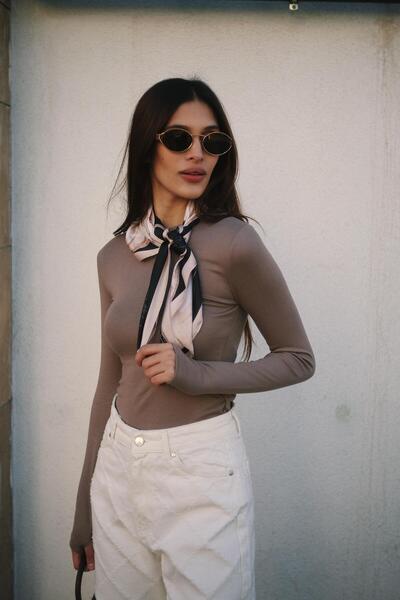 NİLİST Siyah Kahverengi Çiçek Desenli Kadın Fular