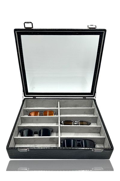 Dijital Çarşı Diji 10-Piece Crocodile Black Glasses Box and Case