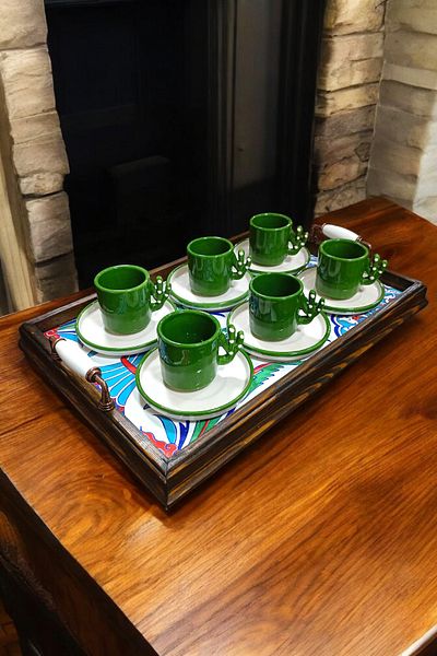 Salizera Ethnic Motif Ceramic Tray - Tile Motif, Tea Brown Color, Gift