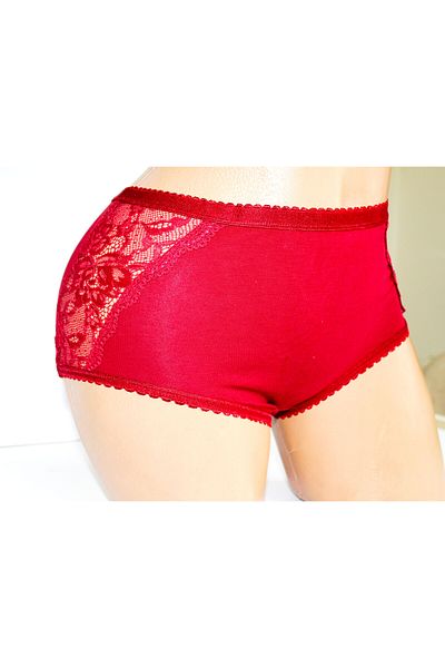 Flex 3 Pieces Girl's Red Small Size Luxury Lace Panties - Waiter Size Xs/S Modal Fabric