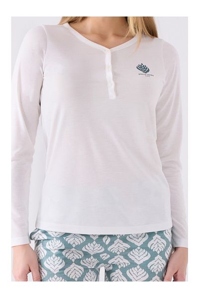 Pierre Cardin Set pijamale dublu cu licență pentru femei, culoare crem, cu nasturi, WVT.O.L.8E5T.