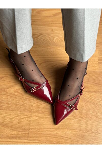 MAYA SHOES Sibel - Open Back Pointed Toe Short Block Heels Mary Jane