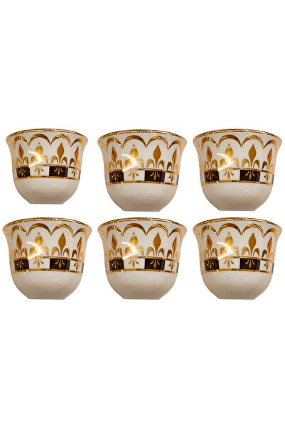 DUKKANI ISTANBUL Premium Porcelain Gold Gawa Coffee Cup for 6 People - Black Spear