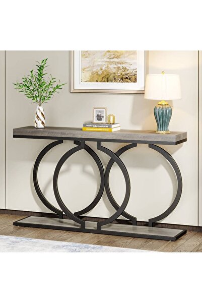 Generic Iron and black and gray marble alternative entrance table - 160x40x100 cm