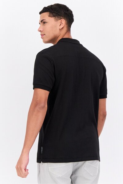 French Connection Men Regular Fit Textured Short Sleeves Polo Shirt, Black