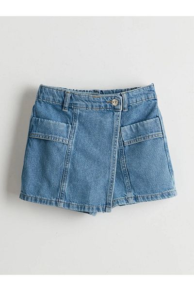 LC Waikiki Fusta scurtă de jeans pentru fete LCW Kids albastră cu talie elastică