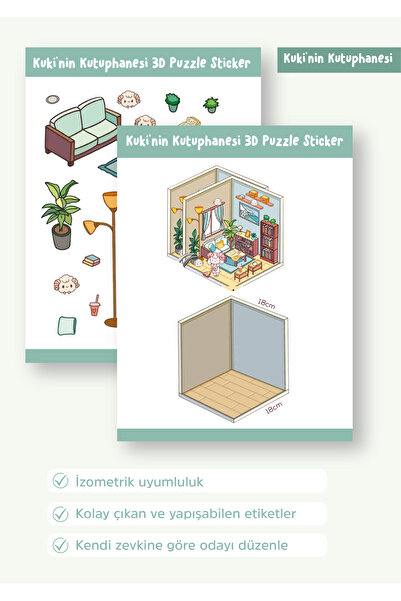 WALLHUMAN Sticker Puzzle 38 Parça İzometrik Sticker - Kuki'nin Kütüphanesi