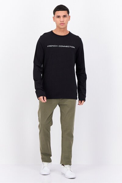 French Connection Men Crew Neck Long Sleeves Brand Logo Shirt, Black