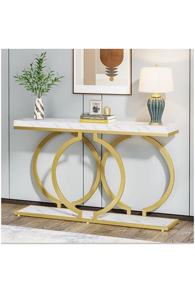Generic Iron and gold and white marble alternative entrance table - 160x40x100 cm