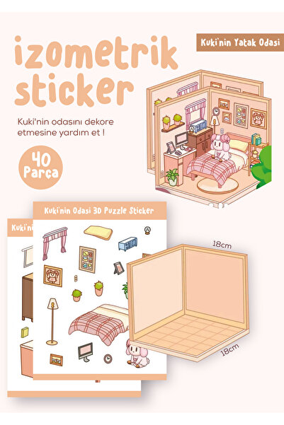 WALLHUMAN Sticker Puzzle 40 Parça İzometrik Sticker - Kuki'nin Yatak Odası