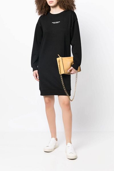 Armani Exchange Черна дамска рокля - с лого печат
