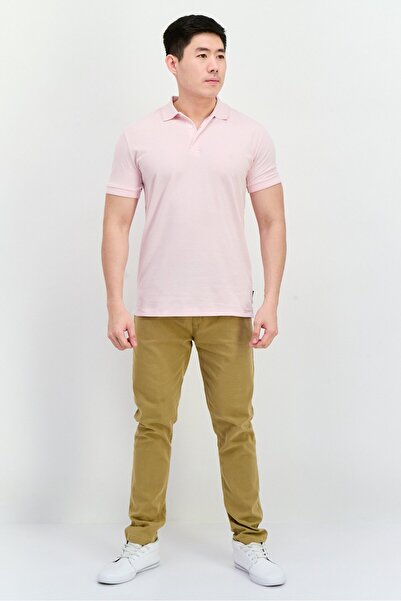 French Connection Men Regular Fit Birdseye Short Sleeve Polo Shirt, Light Pink