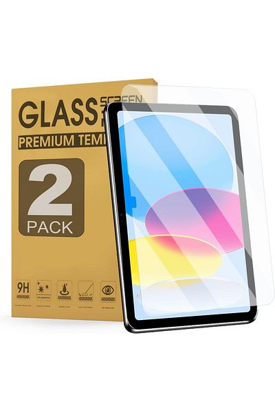 AWH واقي شاشة لجهاز iPad 10th Gen 10.9'' 2022 مكون من قطعتين، زجاج مقسّى، Face ID، متوافق مع قلم الرصاص