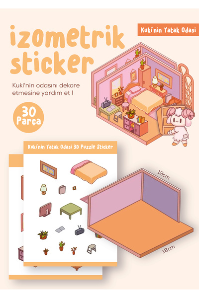 WALLHUMAN Sticker Puzzle 30 Parça İzometrik Sticker - Kuki'nin Yatak Odası