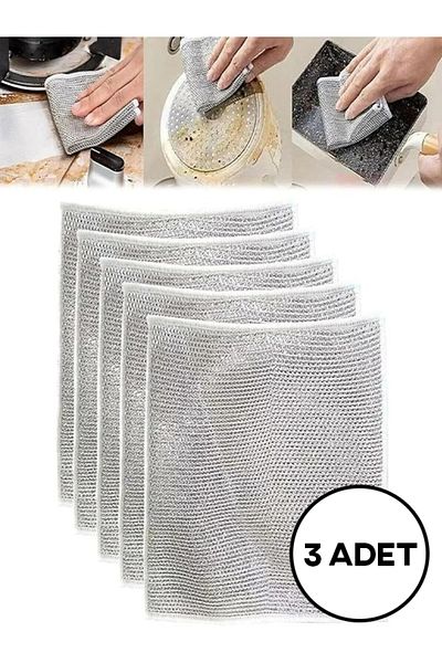 Mode Cool 3Pcs Multipurpose Inox Wire Cleaning Cloth Hygiene Dishcloth Single Layer Anti-Scratch Difficult Dirt Cloth
