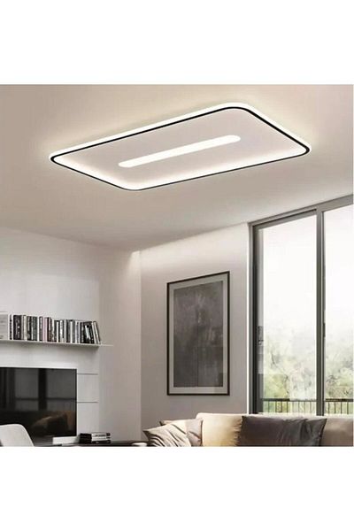 Vonalight 60X40Cm Led Plafonier - 3 Light Colors, Living Room Chandelier, Corridor Lamp, Plafonier, Lighting, Black Front Strip