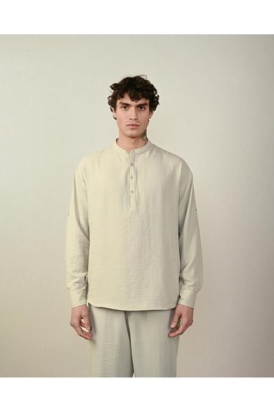 KUN SPORTSWEAR Υπερμεγέθη λινό πουκάμισο ειδικής σχεδίασης - Μοντέλο γιακά Judge