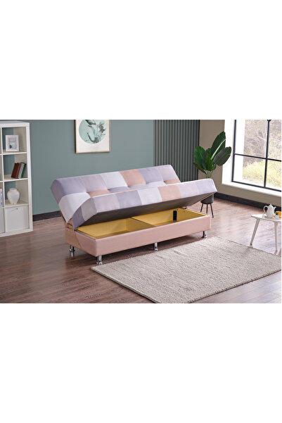 Meşe Home Cube Kolsuz Mekanizma Yataklı Yaylı Bazalı Kare Desenli Kanepe Koltuk Çekyat - 2