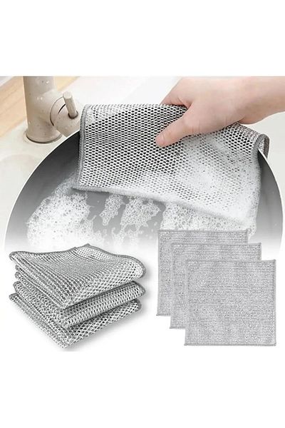 Mode Cool 10 Pcs Multipurpose Inox Wire Cleaning Cloth Hygiene Dishcloth Single Layer Anti-Scratch Difficult Dirt Cloth