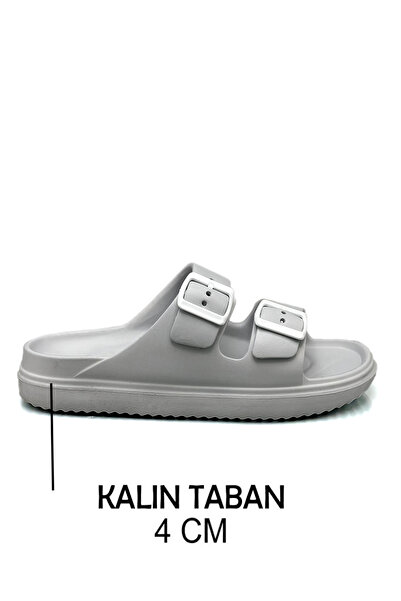 sermoda Lightweight Eva Gray Summer Beach and Pool Slippers - Double Buckle Sink