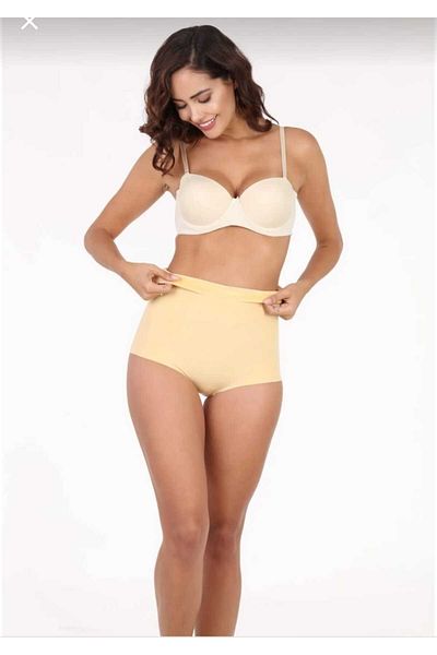wear treasure Women's Skin Color Laser Cut High Waist Slip Corset Panties