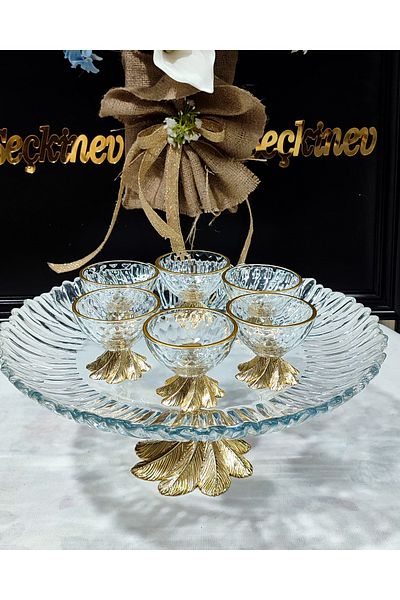 SEÇKİNEV Daisy 6-Piece (Six-Piece) Gold Detailed Turkish Delight Bowl & Breathing Bowl