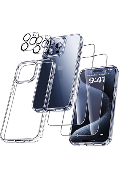Evax (5'i 1 ARADA) iPhone 15 Pro Max Uyumlu 1 Şeffaf Kılıf + 2 Ekran Koruyucu...