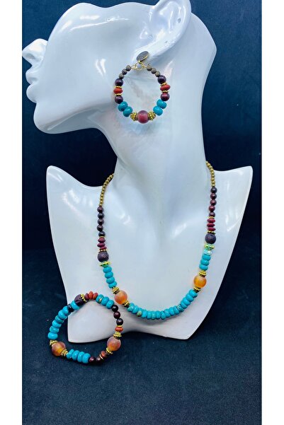 Porsuk Alternatif Handmade Ethnic Natural Stone Necklace Earrings Bracelet Set