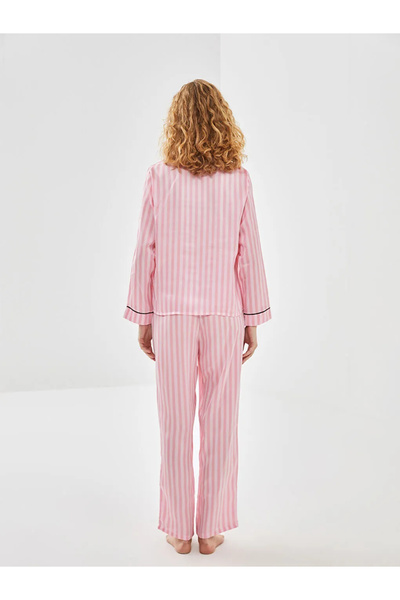 LC Waikiki Lcw Dream - Pink Striped Satin Women's Pajamas Set Shirt Neck Tt