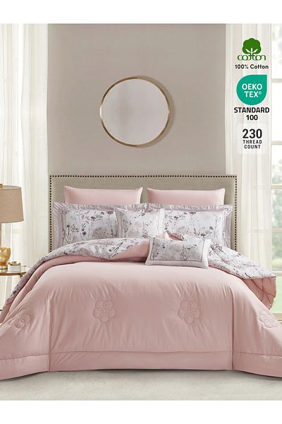 Donetella Cotton Printed Comforter Set 8-Pcs King Size(260 X 240 Cm) With 350 GSM Filling