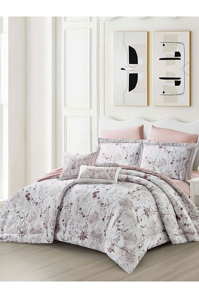 Donetella Cotton Printed Comforter Set 8-Pcs King Size(260 X 240 Cm) With 350 GSM Filling