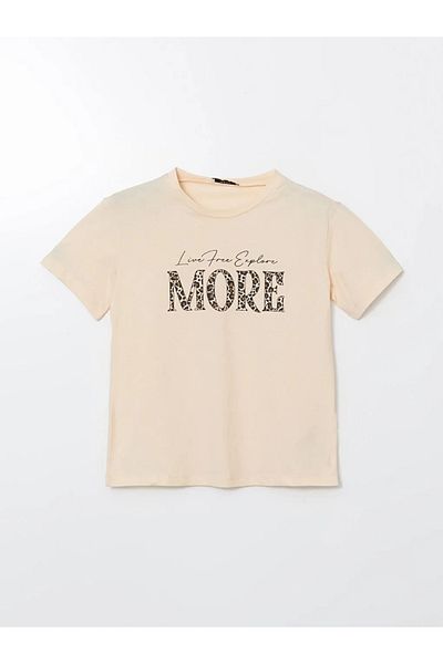 LC Waikiki Γυναικείο μπλουζάκι LCW ECO Beige Crew Neck με στάμπα