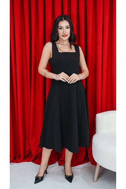 Neva Wear Kare Yaka Elbise Siyah