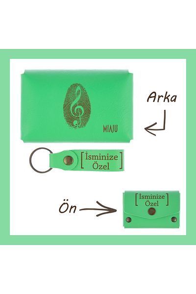 Miaju Pistachio Green, Music Pattern Custom Your Name Wallet and Keychain Set, Unforgettable Accessory for Your Lover