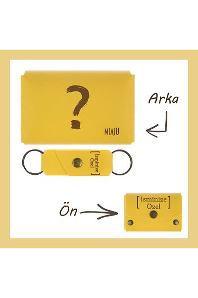 Miaju Yellow Color, Custom Your Name Question Mark Pattern Wallet and Keychain Set, Personali Gift Stylish Set