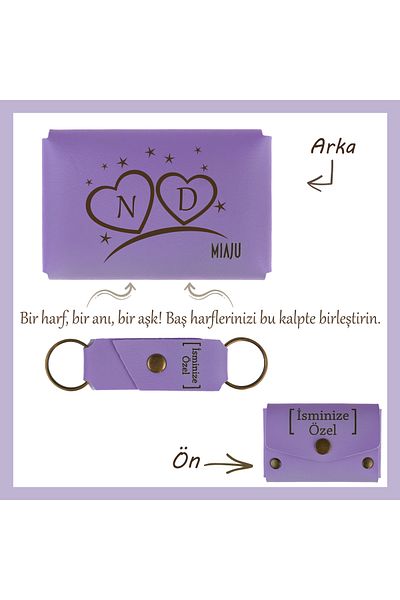 miawiki Purple Violet, Personalized Heart Motif Wallet & Keychain Set, Unforgettable Gift