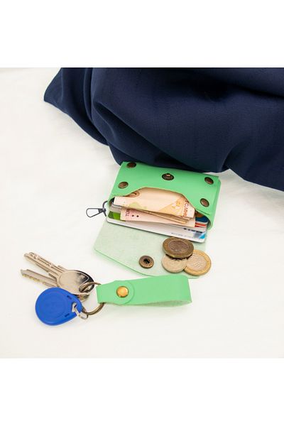 Miaju Pistachio Green Color, Leather, Coin Purse Set with Hook, Best Gift for Special Occasions, Special Production