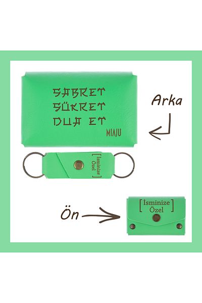 Miaju Pistachio Green and Patience Thankful Pray - Written Name Custom, Wallet and Keychain Set