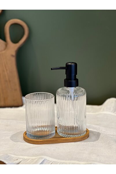 Sade Hediye Stantlı Diş Fırçalık ve Sabunluk Seti/İkili Banyo Seti