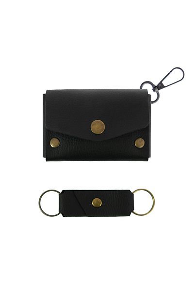 Miaju Matte Black Color Leather Coin Purse Set with Hooks, Best Gift for Special Occasions