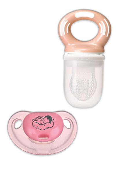 AMCHI BABY طقم تغذية وغطاء طعام طازج + مصاصة - وردي