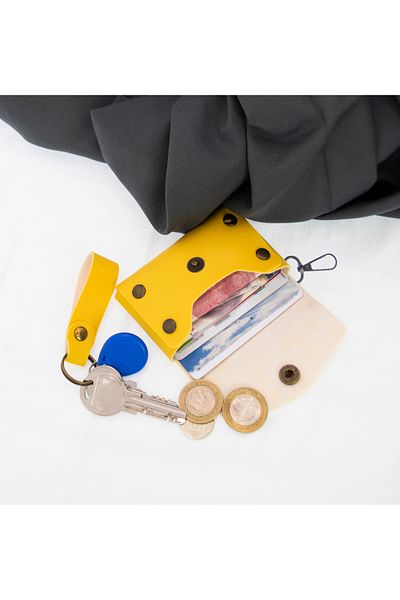 Miaju Yellow Color, Leather, Coin Purse Set with Hook, Best Gift for Special Occasions, Special Production
