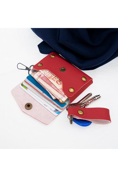 Miaju Red Color, Leather, Coin Purse Set with Hook, Best Gift for Special Occasions, Special Production