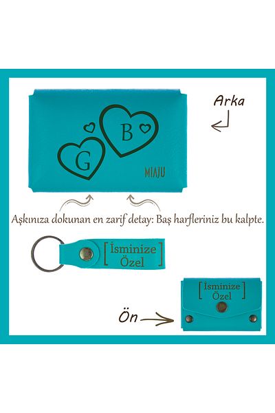 Miaju Dark Turquoise - Romantic and Personal Gift for Your Lover! Name and Letter Custom Wallet and Keychain Set