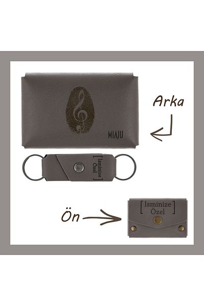 miawiki Ash Grey, Custom Wallet and Keychain Set for Music Lovers, Personal Touch, Romantic Gift